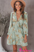 Lantern Sleeve Deep V Neck Knotted Tiered Mini Dress